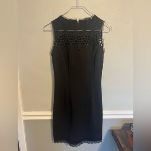 T Tahari Women's Dress Black Stretch Embroidered Lace Mesh Beaded Sheath Party 2